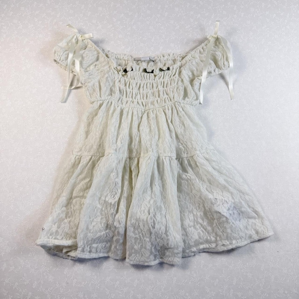 Kimchi Blue White Coquette Lace Babydoll Top – Women's S